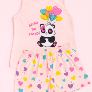 Pijama Rollu Malha Curto Feminino - Estmpa Panda - Brilha no escuro