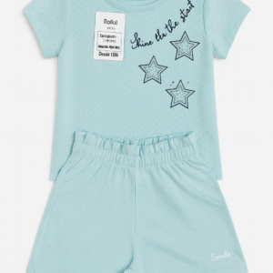 Conjunto Feminino Blusa Estampa Estrelas e Shorts Poa 22146 - Rollu